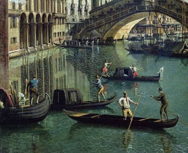 Gondoliers near the Rialto Bridge (detail) Canaletto