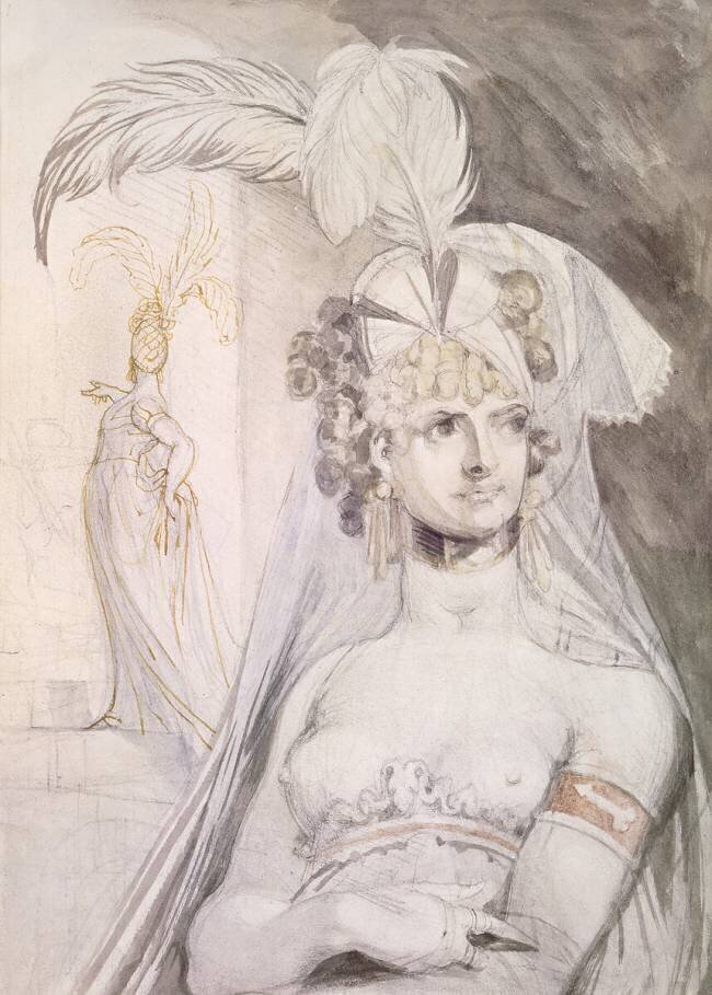 Half Figure of a Courtesan with Feathers Johann Heinrich Füssli