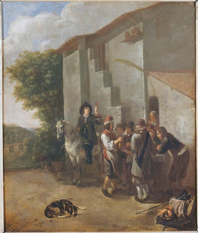 Halte à la porte d'un cabaret Johannes Lingelbach