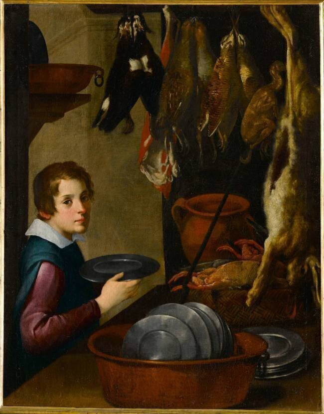 Intérieur de cuisine avec jeune homme Astolfo Petrazzi