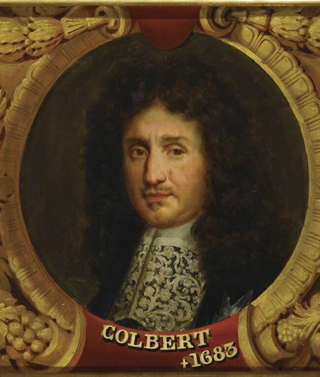 Jean-Baptiste Colbert (1619-1683), représenté en 1676 (dans un encadrement décoratif) Jean-Pierre Franque