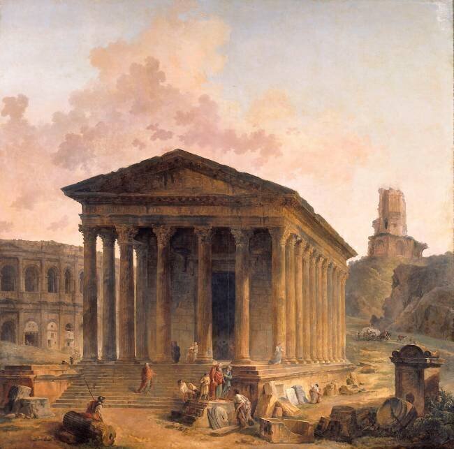 La Maison Carrée, les arènes et la Tour Magne à Nîmes Hubert Robert