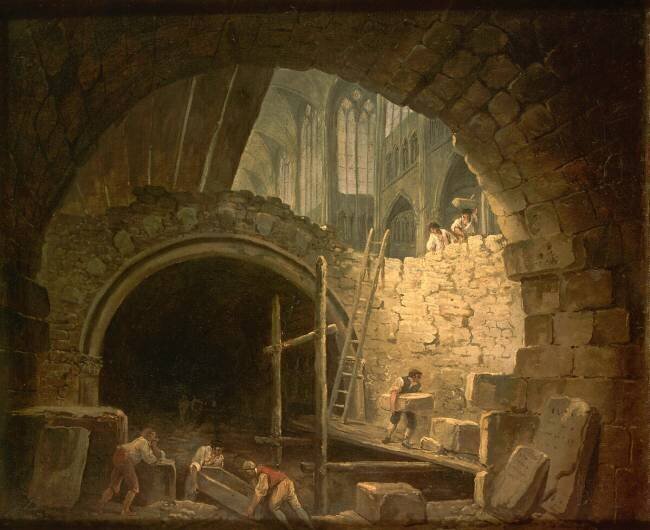 La violation des caveaux des rois dans la basilique Saint-Denis, en octobre 1793 Hubert Robert