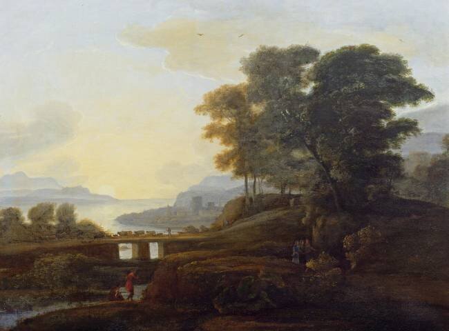 Landscape with cattle and goats crossing a bridge Claude Gellée