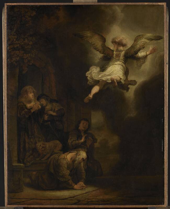 L'Archange Raphaël quittant la Famille de Tobie Rembrandt