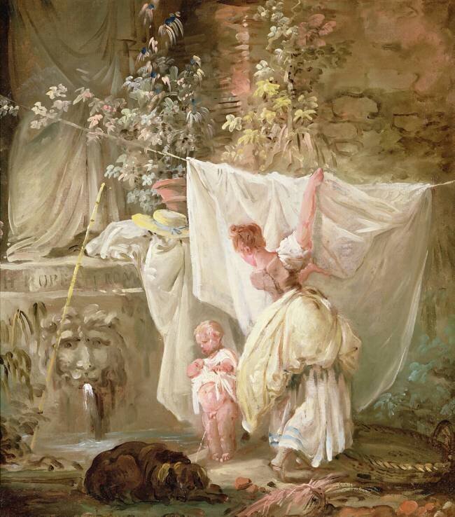 Laundress and Child Hubert Robert