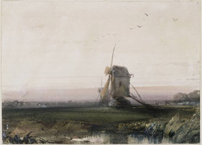 Les deux moulins en Normandie au soleil couchant Richard Parkes Bonington