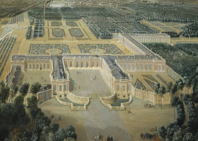 Louis XV enfant en promenade à cheval en vue du château du Grand Trianon Jean-Baptiste Martin l'Ancien