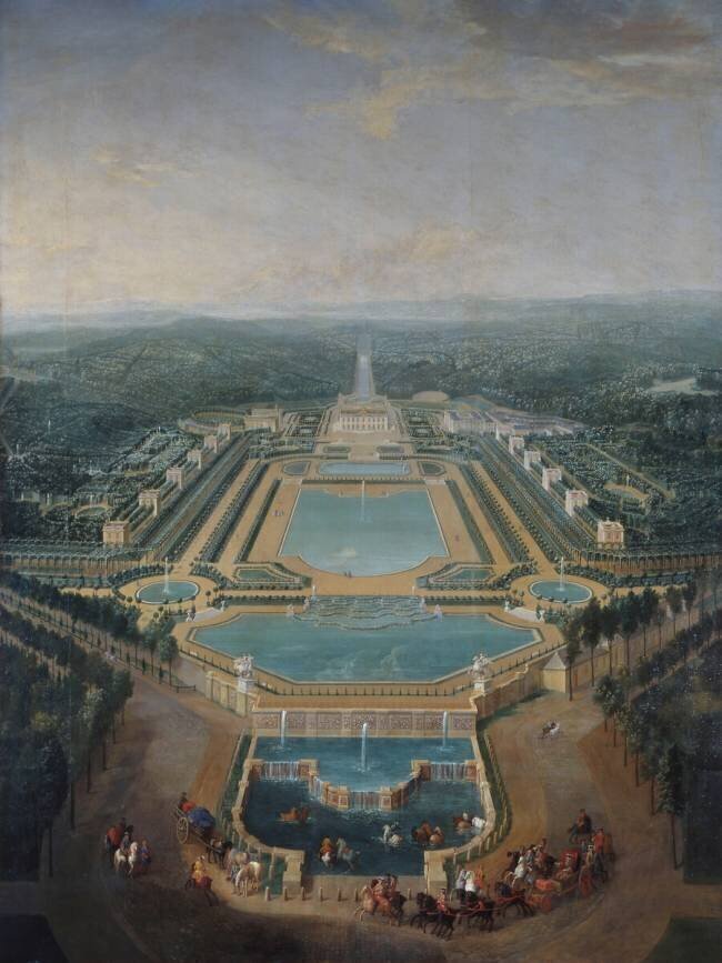 Louis XV enfant se promenant en calèche en vue de l'Abreuvoir et du château de Marly Pierre Denis Martin