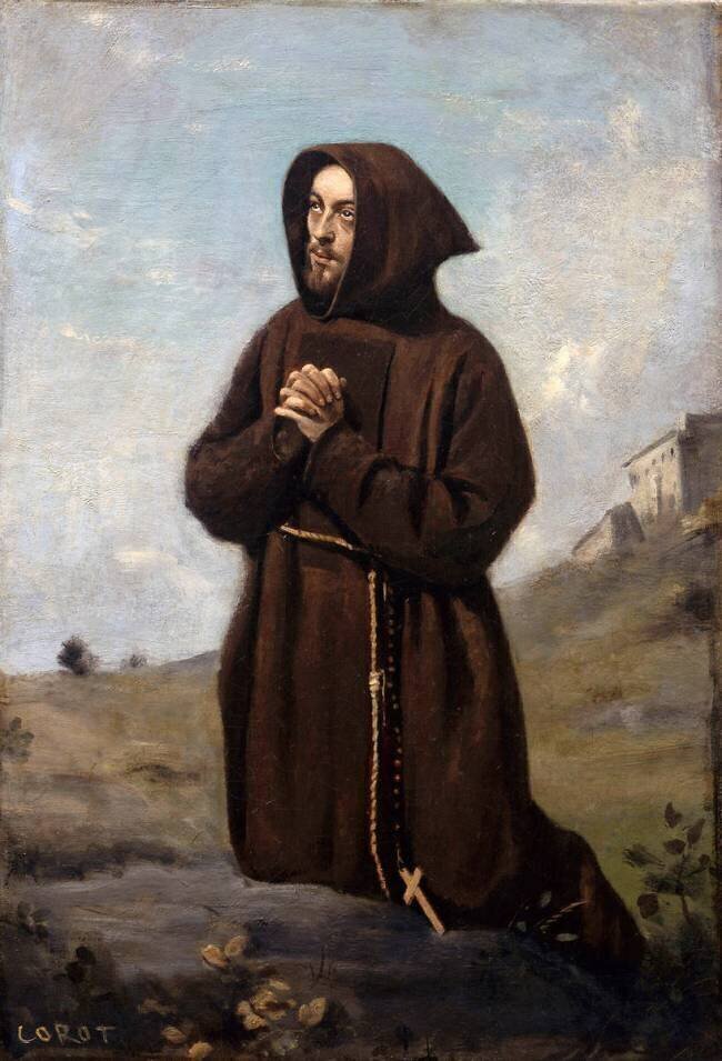 Moine brun, en prière, à genoux Jean-Baptiste Camille Corot