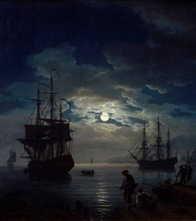 Moonlight fishing Night view of a harbour Joseph Vernet