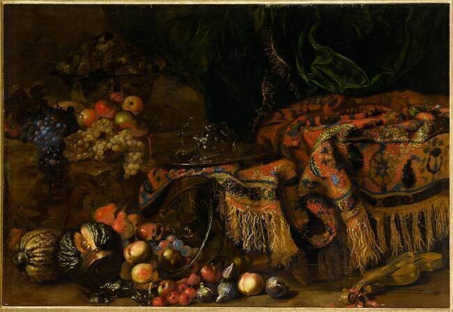 Nature morte, plusieurs fruits sur un tapis Francesco Noletti