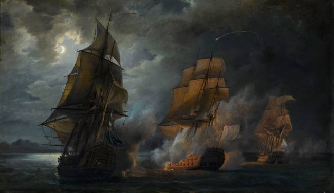 Naval combat between the French vessel "le Triton" commanded by the Count of Ligondès and the English vessel "le Jupiter" and the English frigate "la Médée". Pierre Julien Gilbert