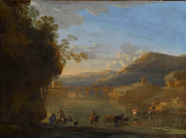 Paysage avec un troupeau traversant une rivière Jan Asselijn