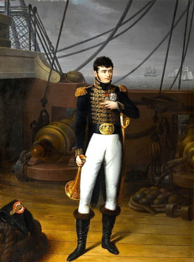 Portrait de Jérôme Bonaparte en costume d'officier de marine sur le pont d'un vaisseau François-Joseph Kinson