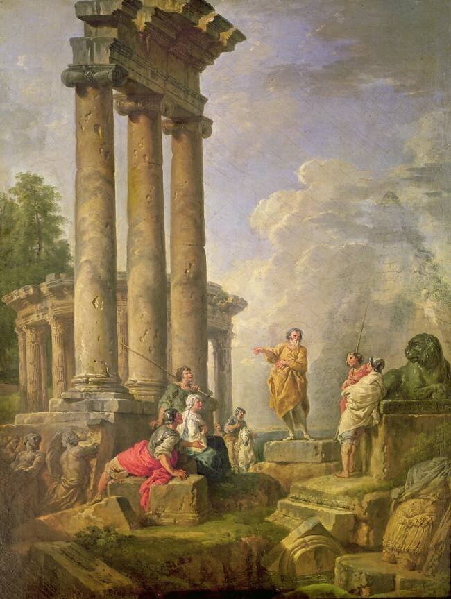 Ruins with Saint Paul preaching Giovanni Paolo Pannini