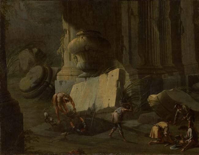 Scène nocturne dans les ruines Leonardo Coccorante