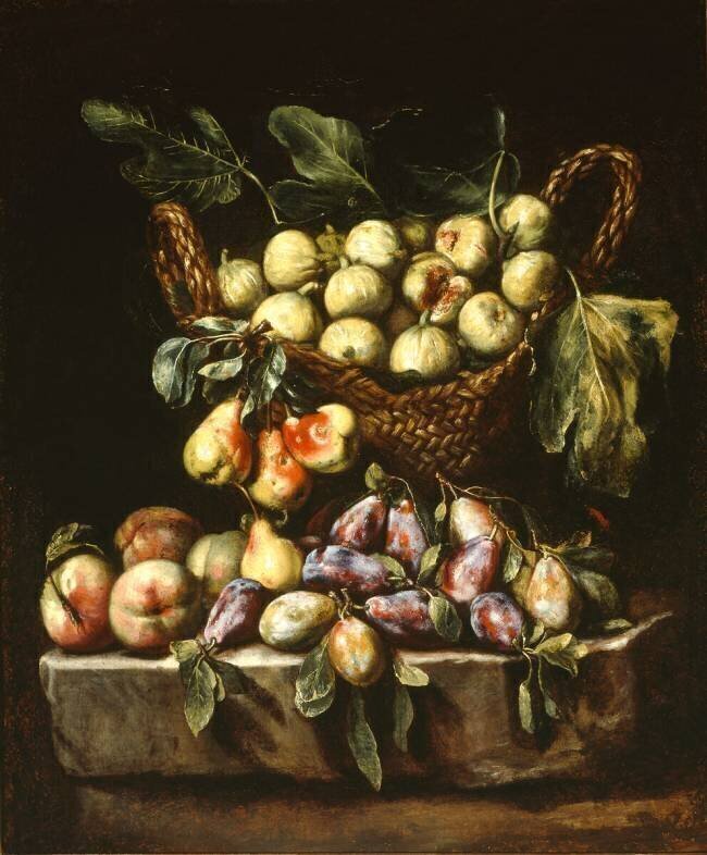 Stillleben mit Pfirsichen, Pflaumen, Birnen und Feigen Michelangelo Cerquozzi