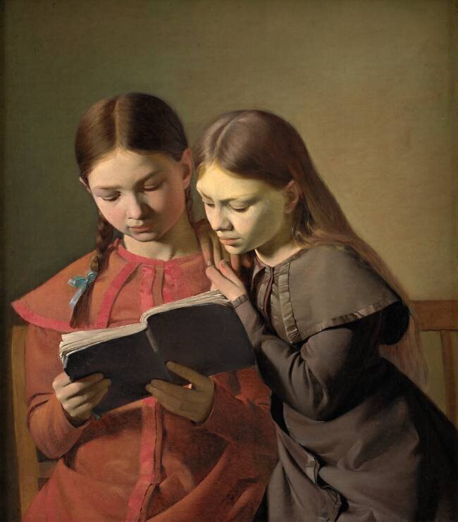 The Artist's Sisters Signe and Henriette Reading a Book Constantin Hansen