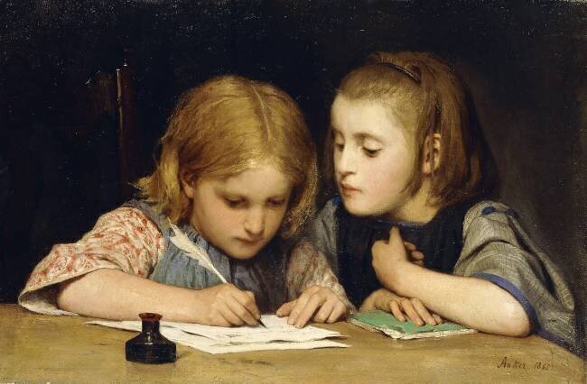 The Lesson Albert Anker
