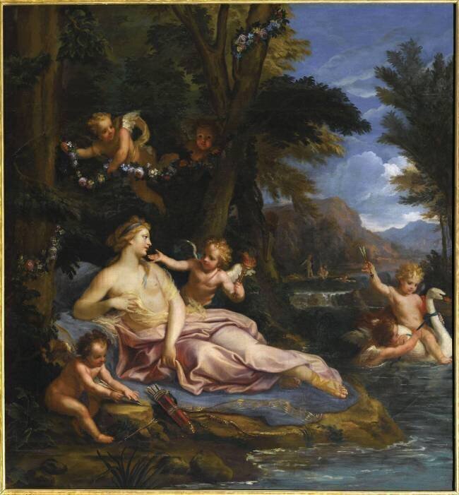 Vénus , l'Hymen et les amours jouant avec un cygne Louis Boullogne the Younger