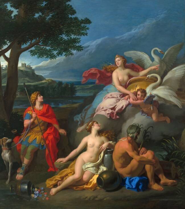 Vénus rappelée par Mars, quitte Adonis pour rejoindre l'Olympe et confie celui-ci à l'Amour François Verdier