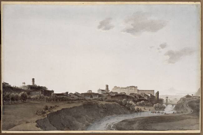 Vue de la ville de Ceva, les piemontais se retirent dans le fort 17 avril 1796 Giuseppe Pietro Bagetti