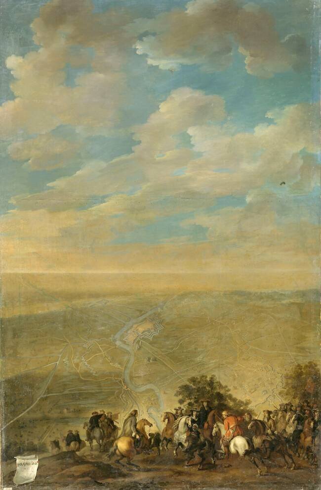 Vue à vol d'oiseau des travaux du siège de Gravelines par le maréchal de La Ferté le 30 août 1658 anonymous