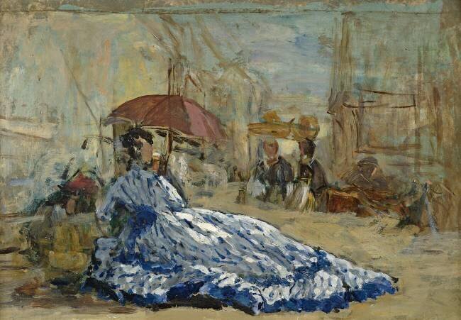 Woman in a blue dress under a parasol Eugène Boudin