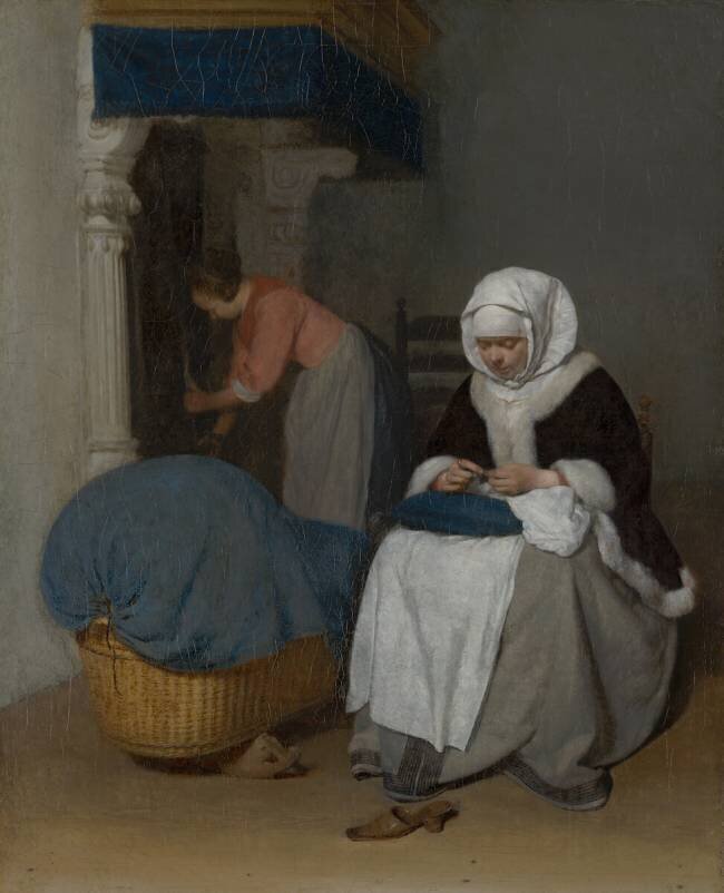 Woman Sewing beside a Cradle Gérard ter Borch