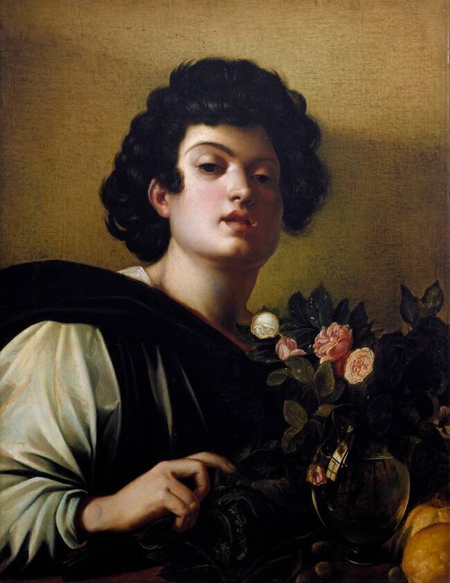 Young boy in the vase of roses Caravaggio