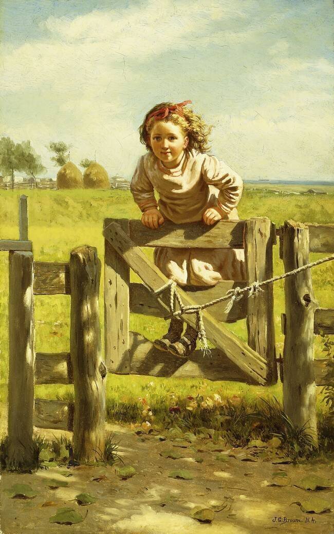 Young Girl Swinging on a Gate John George Brown