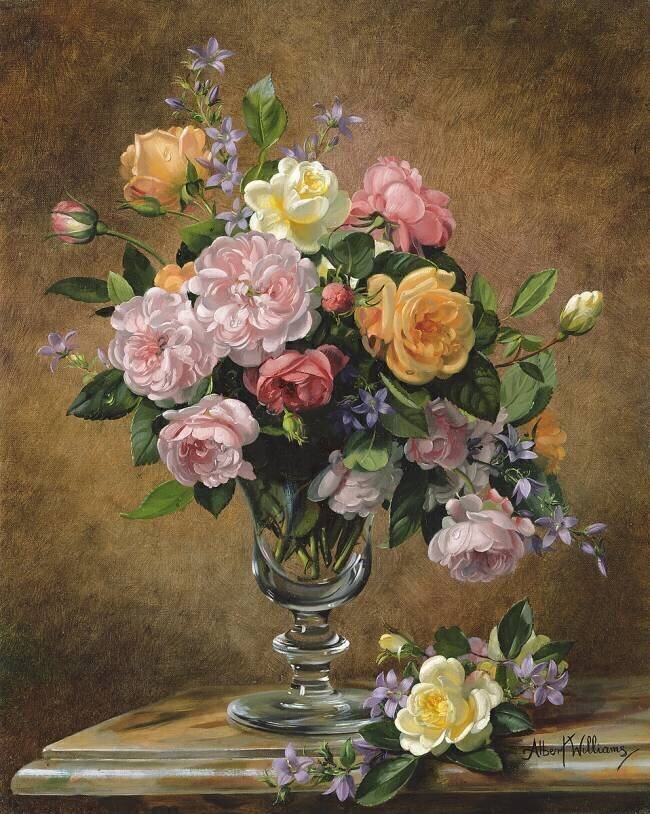 Roses in a glass vase Albert Williams