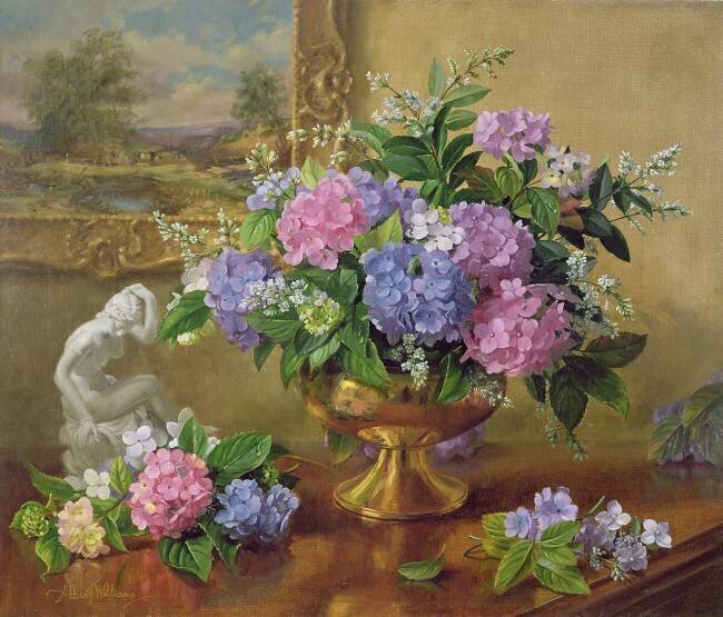 Still Life of Hydrangeas and Lilacs Albert Williams