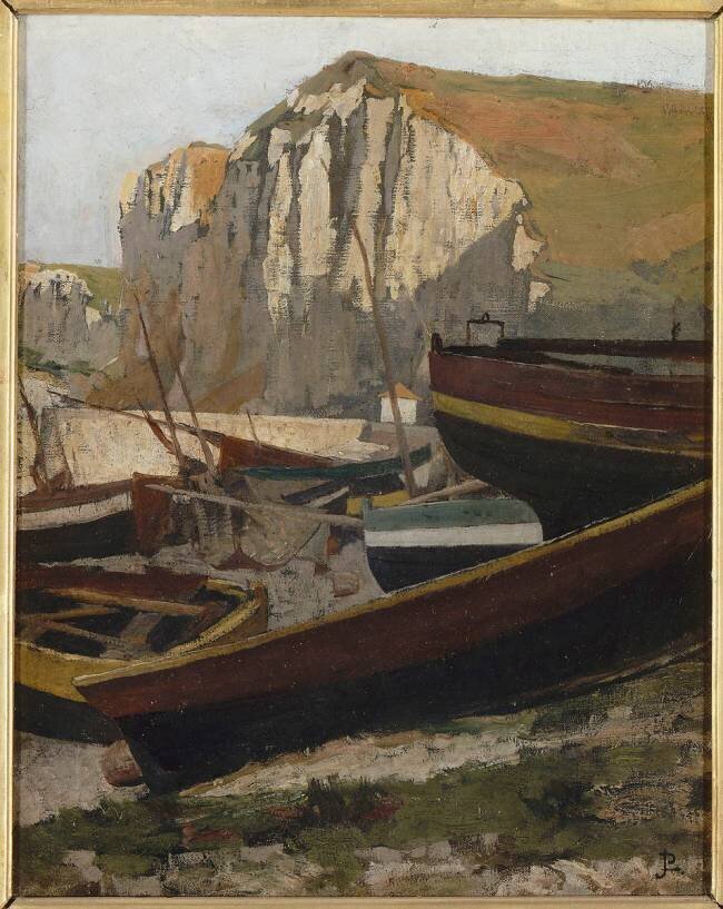 Barques au pied d'une falaise en Normandie Jean-Paul Laurens