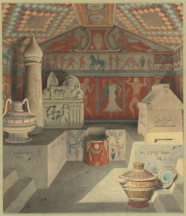 Composition d'antiques : intérieur d'un tombeau étrusque Félix Duban