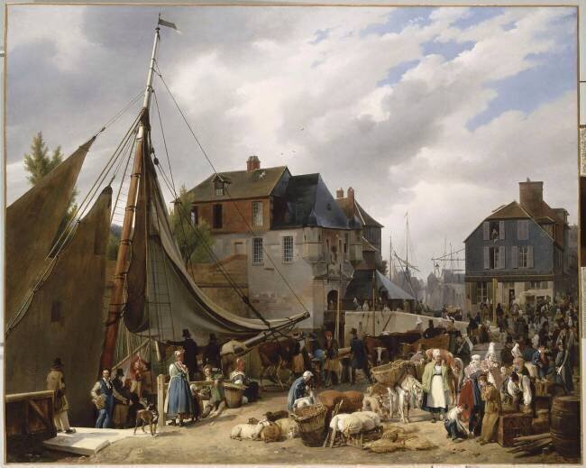 Embarquement des bestiaux sur le "passager" dans le port de Honfleur Auguste-Xavier Leprince