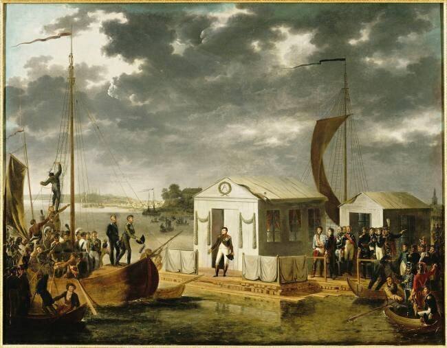 Entrevue de Napoléon Ier et du tsar Alexandre Ier de Russie sur le Niemen le 25 juin 1807 Adolphe Roehn