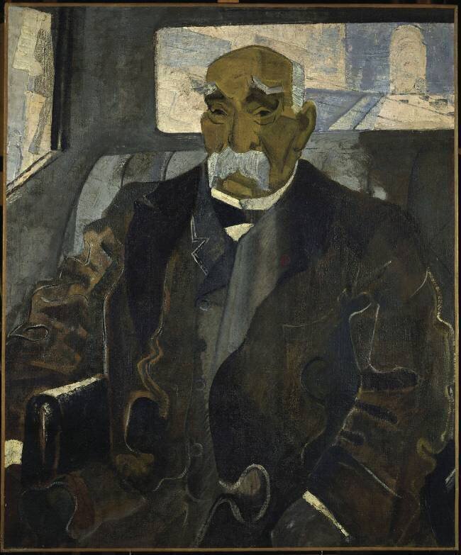Georges Clémenceau (1841-1929), assis dans une voiture descendant les Champs-Elysées Emmanuel Gondouin