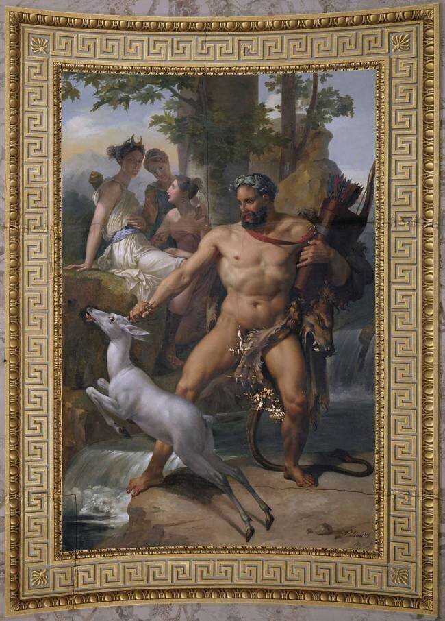 Hercule sur le Mont Meirale, saisit la biche aux pieds d'airain Merry-Joseph Blondel