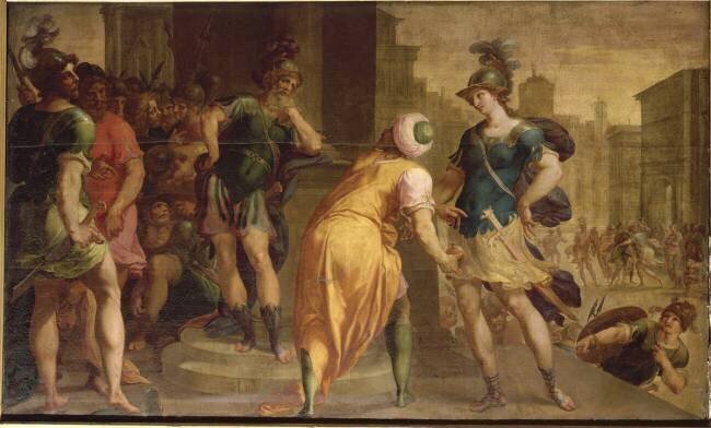 Histoire des amours de Tancrède et Clorinde : Clorinde devant Aladin. Ambroise Dubois