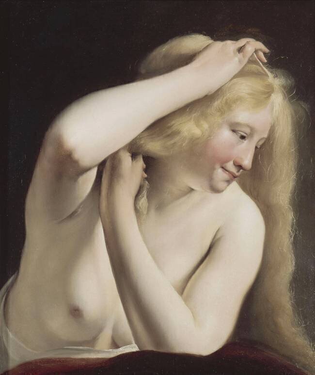 Jeune femme se coiffant Salomon de Bray