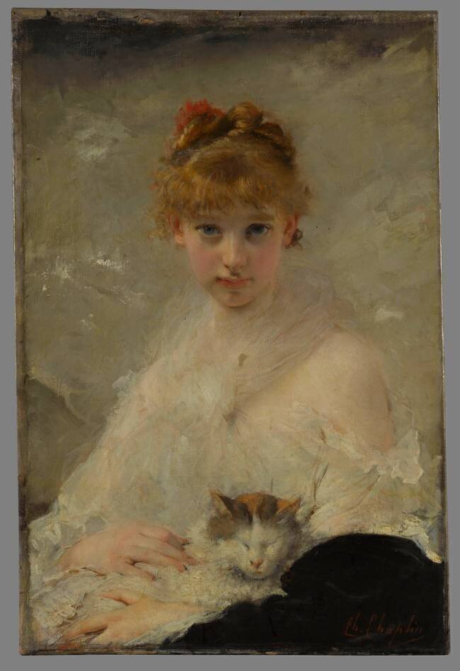 Jeune fille au chat Charles Chaplin