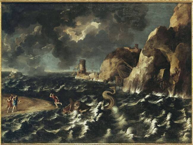 Jonas sortant de la baleine - Esquisse de paysage Gaspard Dughet