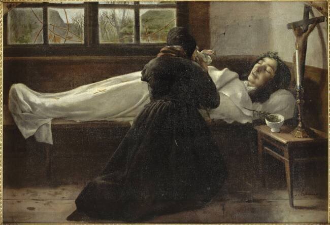 La mère de l'artiste priant devant le corps de sa fille Madeleine Jean-Jacques Henner