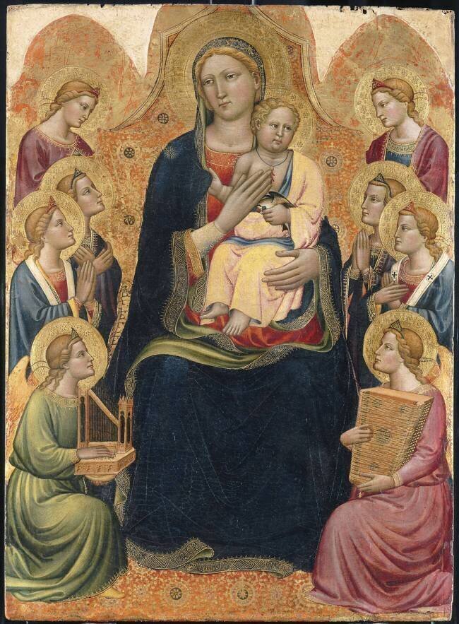 La Vierge et l'Enfant entourés de huit anges (centre de triptyque) Tommaso del Mazza