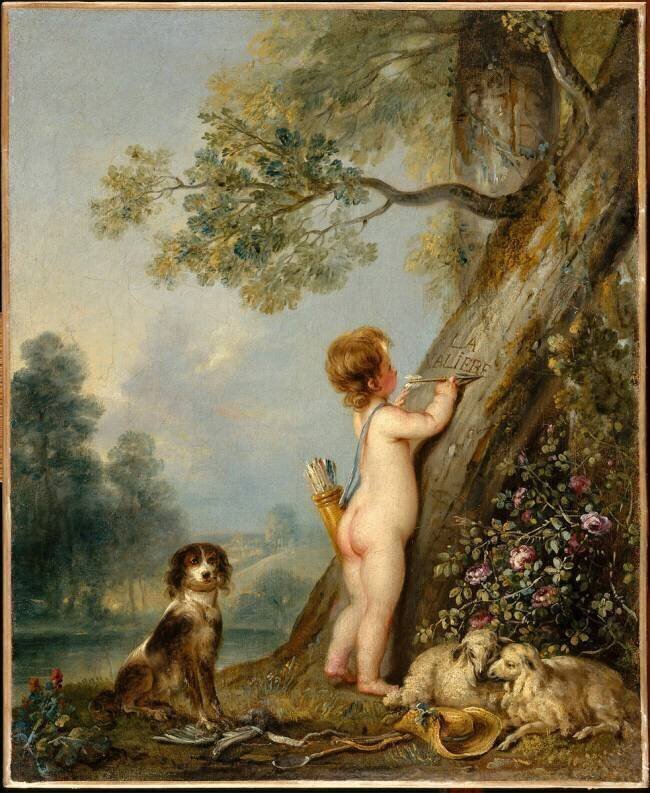 L'Amour gravant sur un arbre le nom de La Vallière Charles-Etienne Leguay
