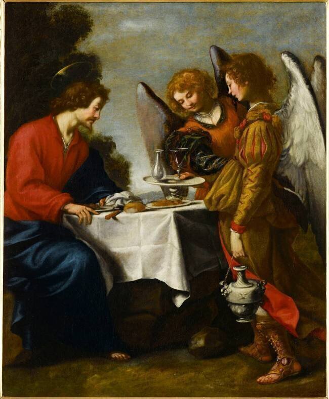 Le Christ servi par deux anges Jacopo Vignali