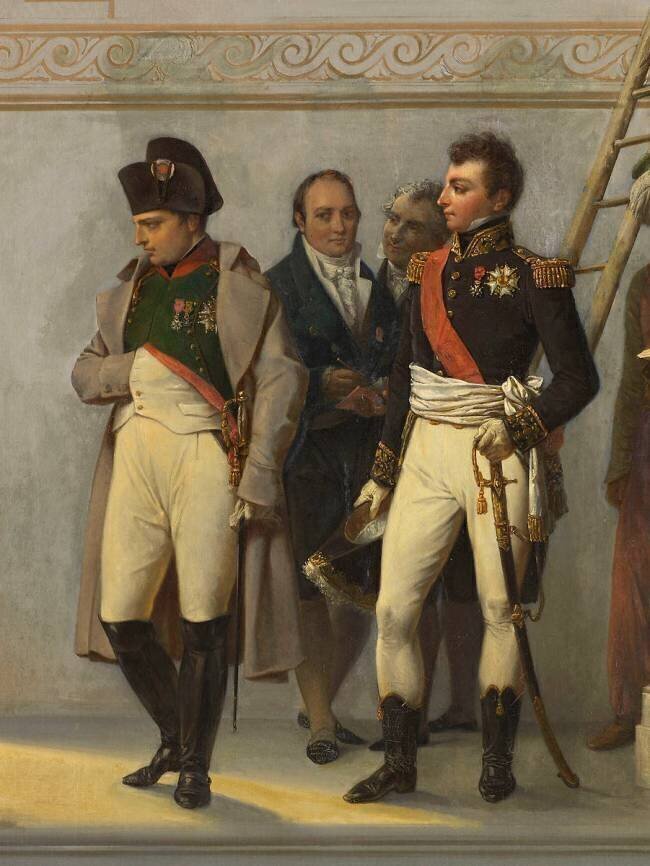Napoléon Ier visitant l'escalier du Louvre sous la conduite des architectes Percier et Fontaine Auguste Couder