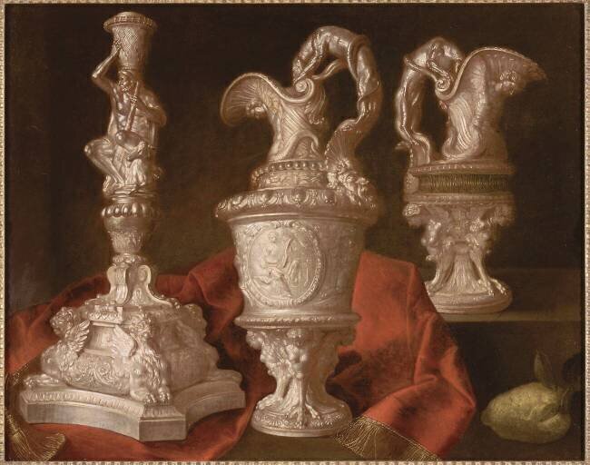 Nature morte aux pieces de l'orfèvrerie de Louis XIV Meiffren Conte